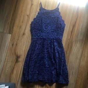 by & by blue lace scalloped halter dress